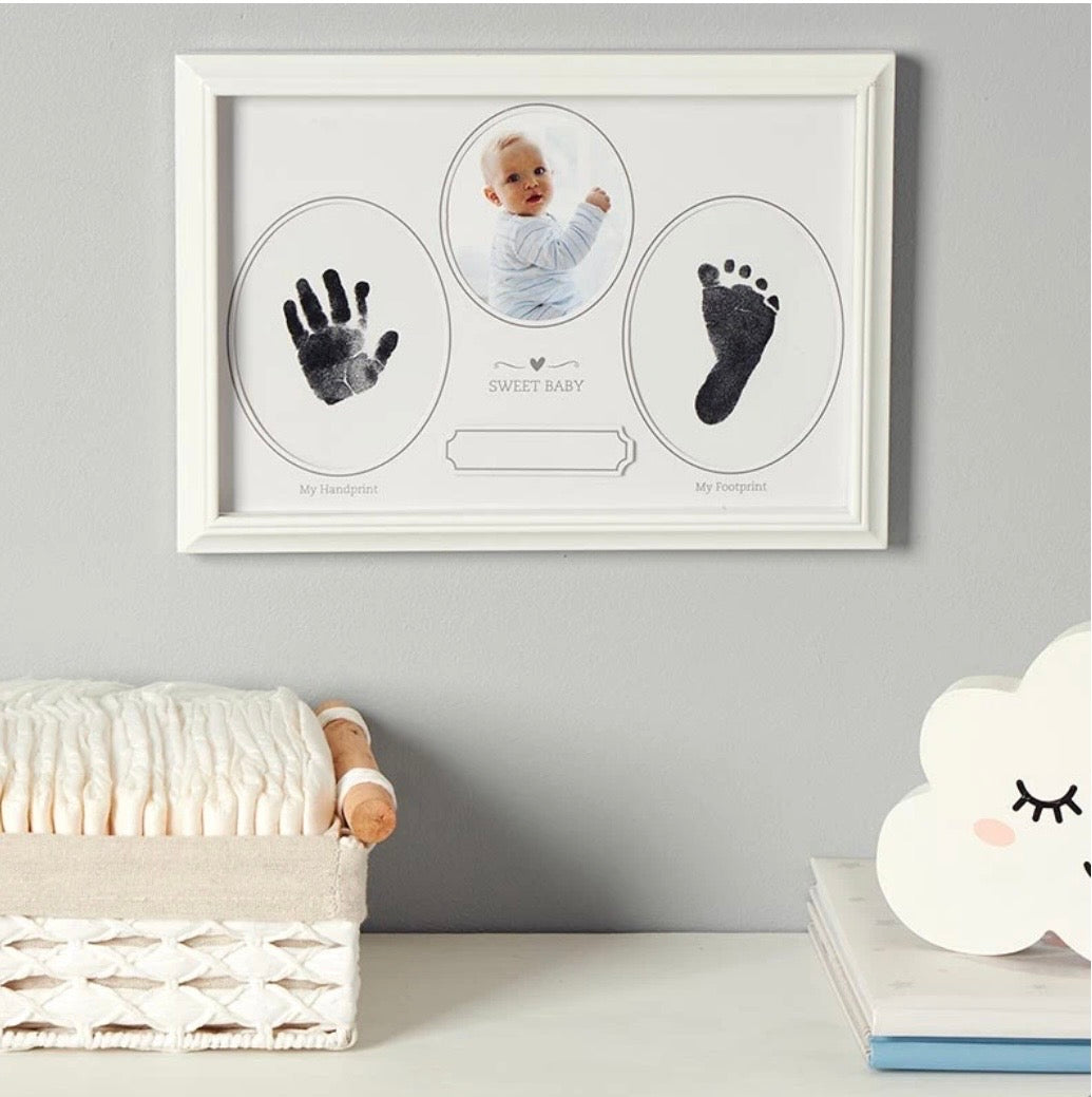 Baby Handprint and Footprint Keepsake Frame with Ink Pad | Personalized Baby Memory Frame Gift