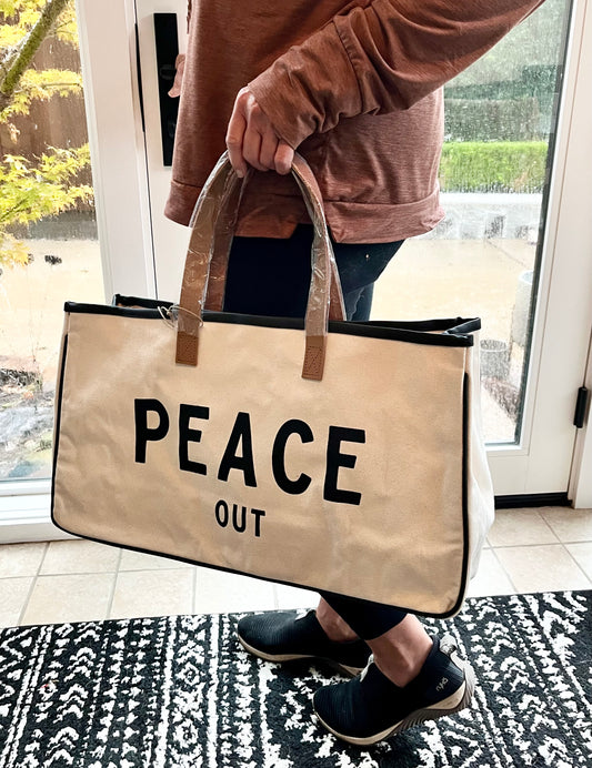 Peace Out Large Canvas Tote