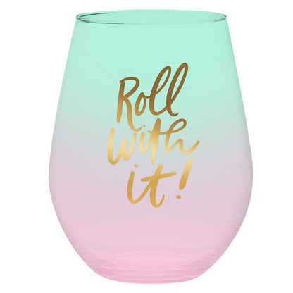Roll With It Whole Bottle Wine Glass - Funny Oversized Wine Gift